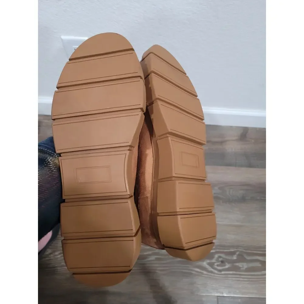 BP Niya Tan Faux Suede Chunky Lug Sole Chelsea Ankle Boots womens size‎ 10 #3